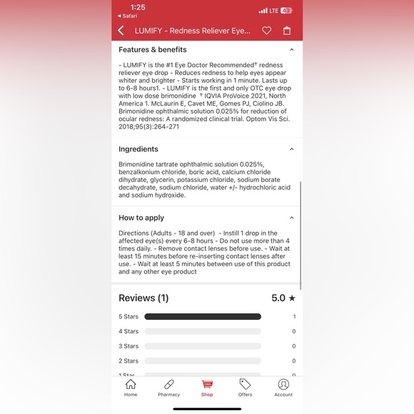 Lumify Redness Reliever Eye Drops -Trial Size 3.5ml - Picture 12 of 15